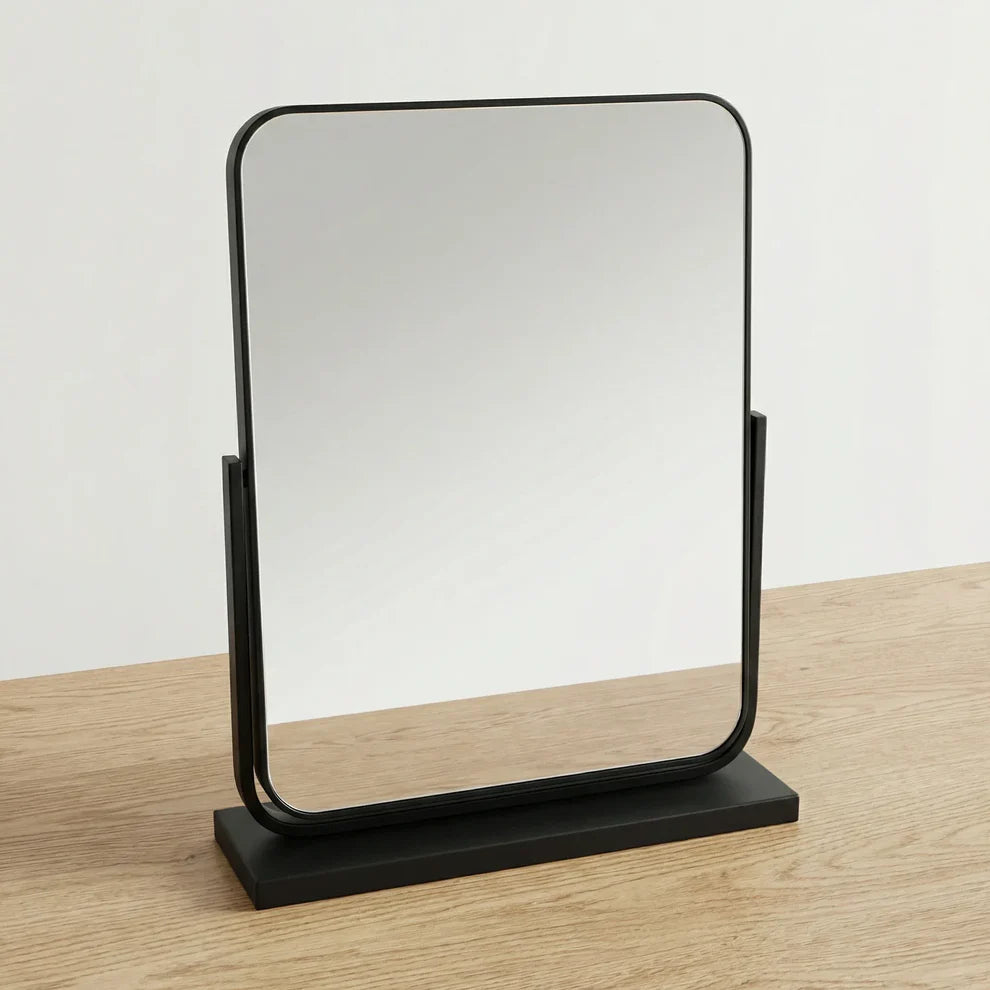 AuraGlaze Art Deco Vanity Mirror with Solid Oak Base