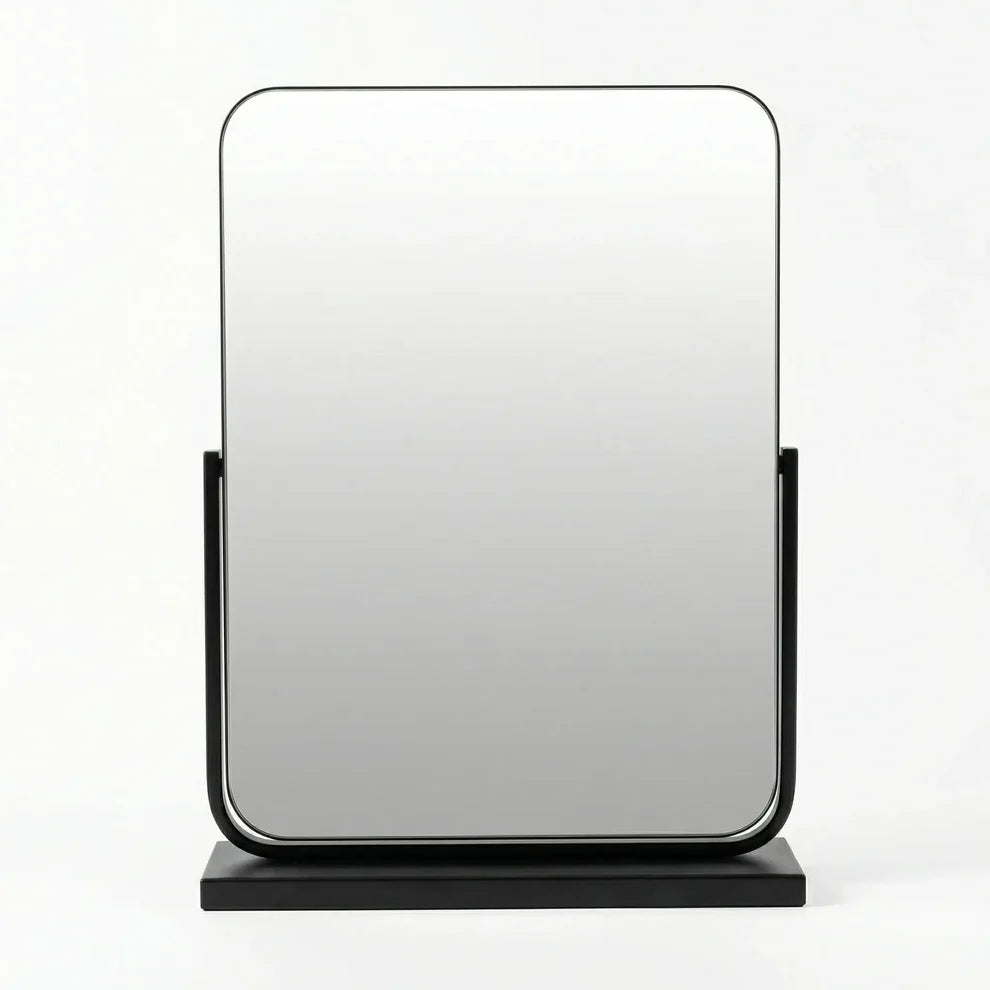AuraGlaze Art Deco Vanity Mirror with Solid Oak Base