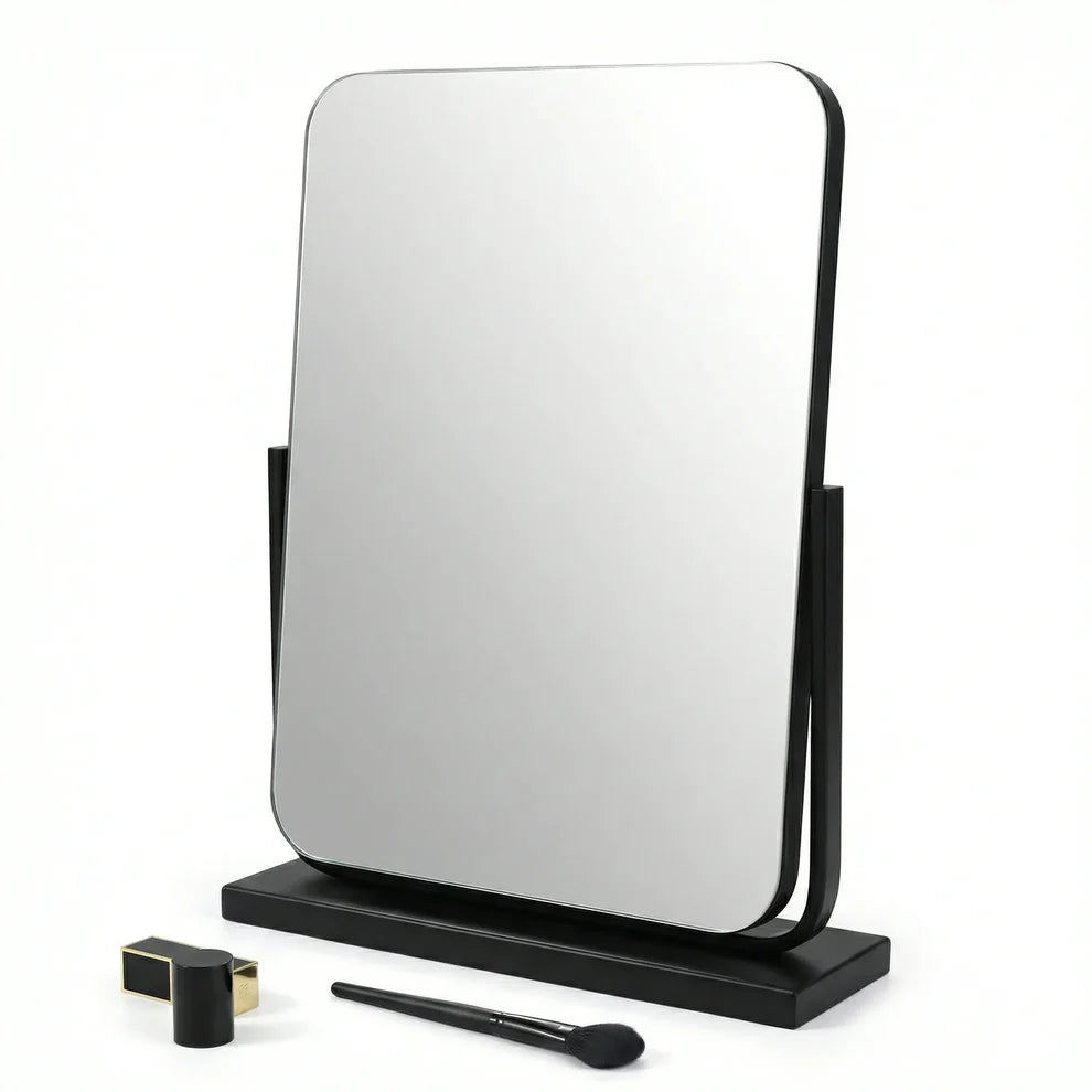 AuraGlaze Art Deco Vanity Mirror with Solid Oak Base