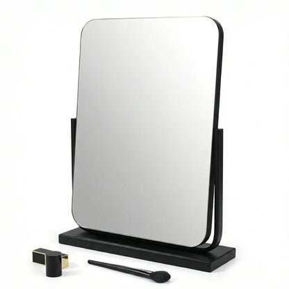 AuraGlaze Art Deco Vanity Mirror with Solid Oak Base
