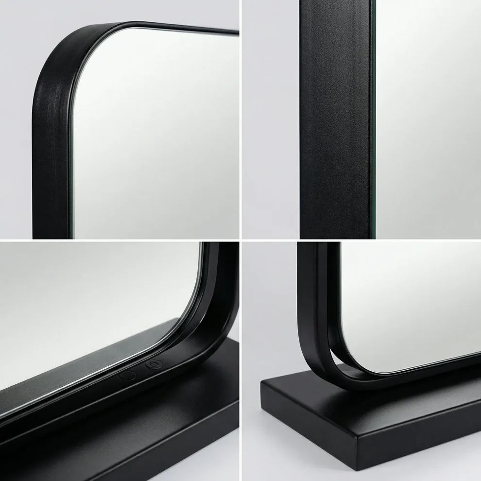 AuraGlaze Art Deco Vanity Mirror with Solid Oak Base