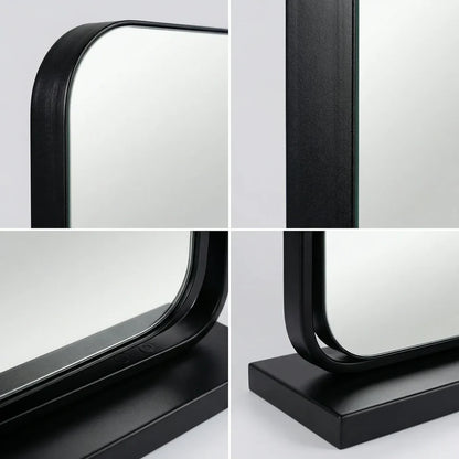 AuraGlaze Art Deco Vanity Mirror with Solid Oak Base