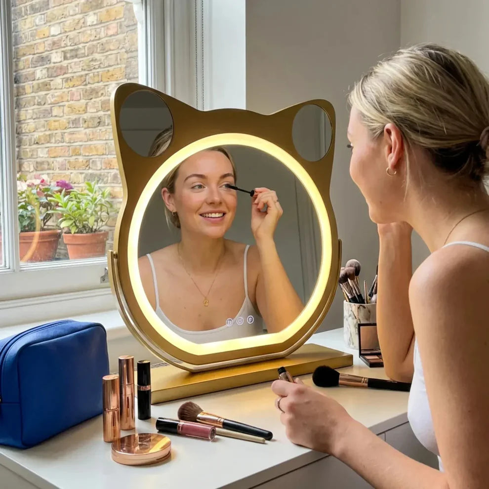 FelisGlow Cat-Ear LED Vanity Mirror with Smart Touch Lighting
