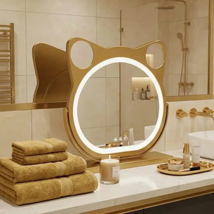 FelisGlow Cat-Ear LED Vanity Mirror with Smart Touch Lighting