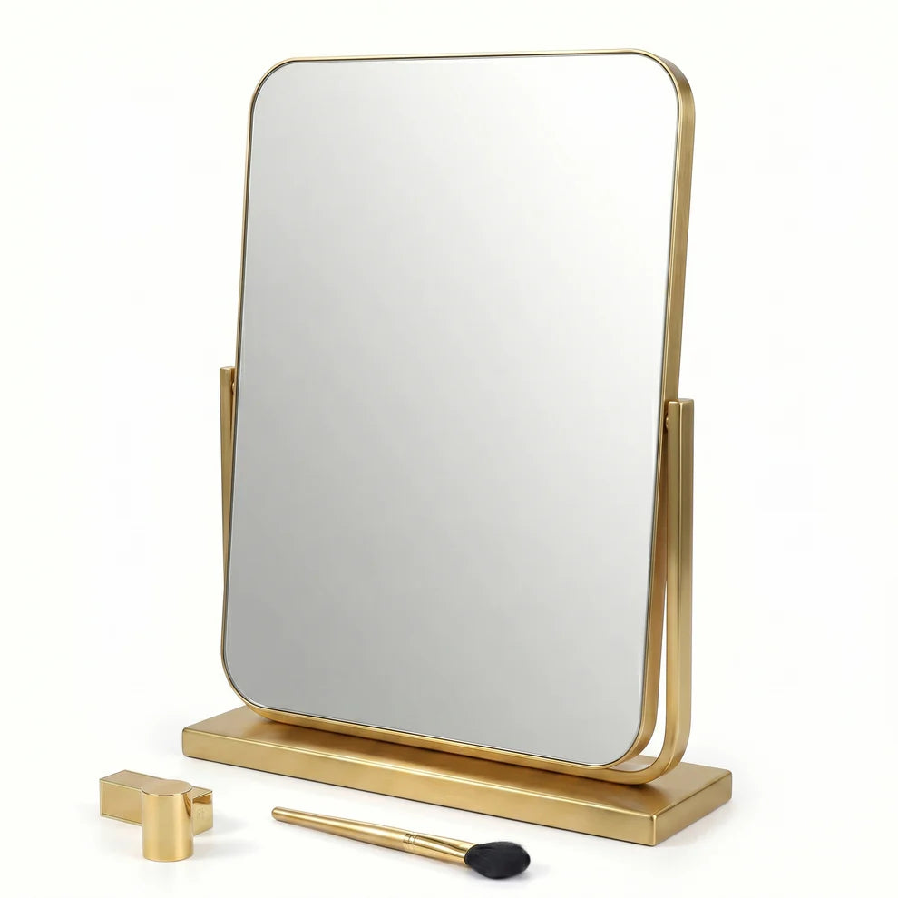 AuraGlaze Art Deco Vanity Mirror with Solid Oak Base