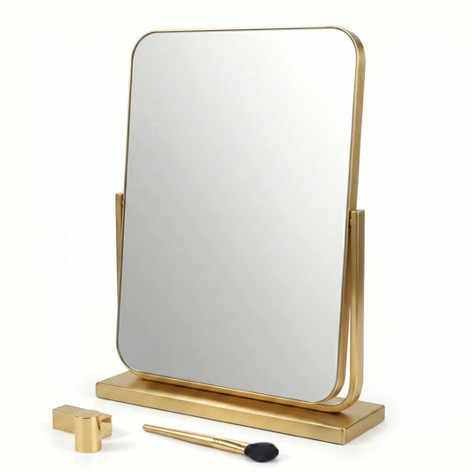 AuraGlaze Art Deco Vanity Mirror with Solid Oak Base