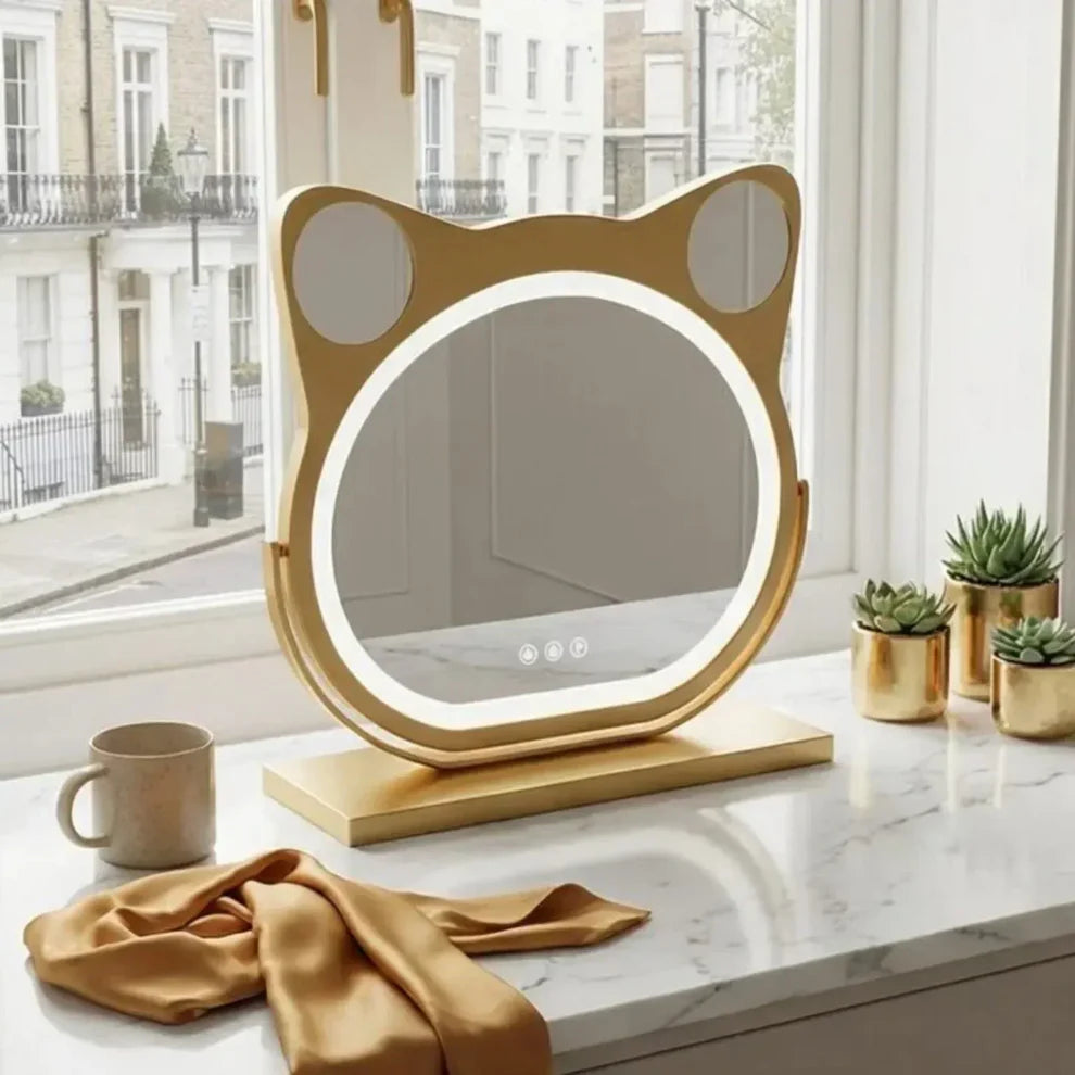 FelisGlow Cat-Ear LED Vanity Mirror with Smart Touch Lighting