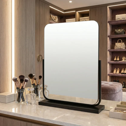 AuraGlaze Art Deco Vanity Mirror with Solid Oak Base