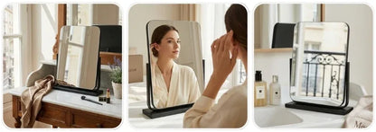 AuraGlaze Art Deco Vanity Mirror with Solid Oak Base