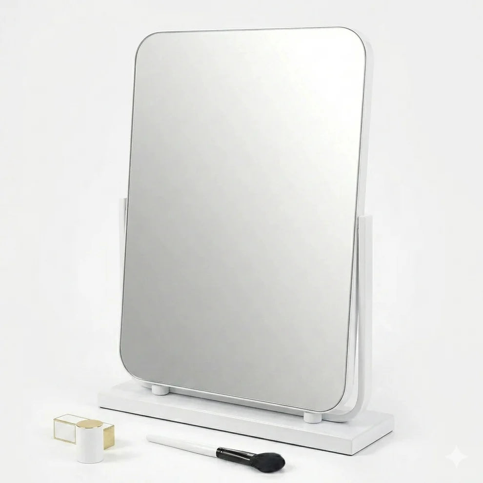 AuraGlaze Art Deco Vanity Mirror with Solid Oak Base