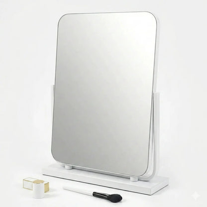 AuraGlaze Art Deco Vanity Mirror with Solid Oak Base